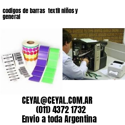 codigos de barras 	textil niños y general