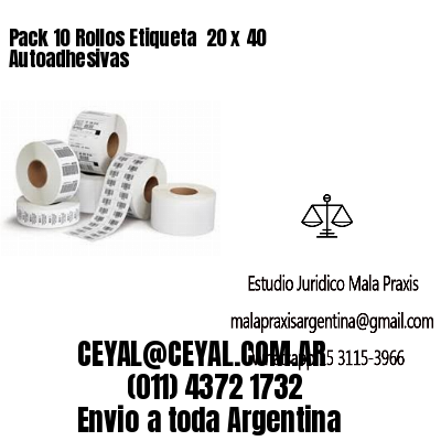 Pack 10 Rollos Etiqueta  20 x 40 Autoadhesivas