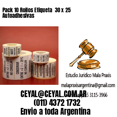 Pack 10 Rollos Etiqueta  30 x 25 Autoadhesivas