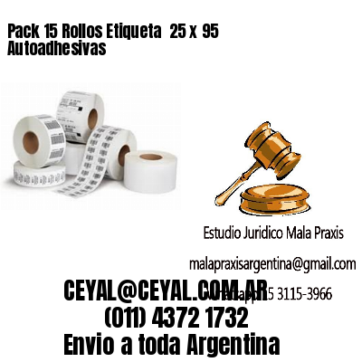 Pack 15 Rollos Etiqueta  25 x 95 Autoadhesivas