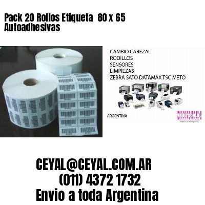 Pack 20 Rollos Etiqueta  80 x 65 Autoadhesivas