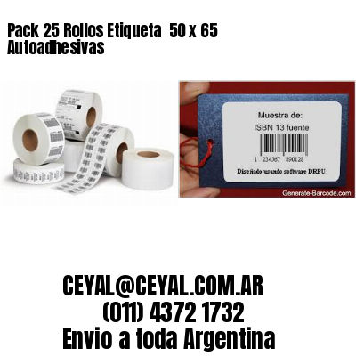 Pack 25 Rollos Etiqueta  50 x 65 Autoadhesivas