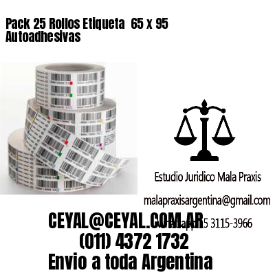 Pack 25 Rollos Etiqueta  65 x 95 Autoadhesivas