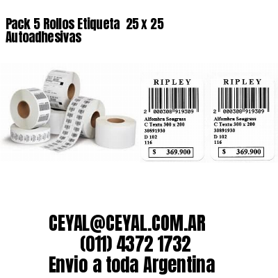 Pack 5 Rollos Etiqueta  25 x 25 Autoadhesivas