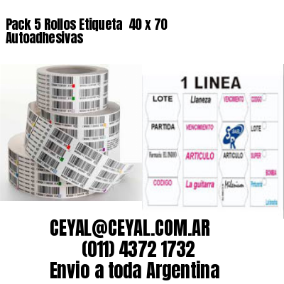 Pack 5 Rollos Etiqueta  40 x 70 Autoadhesivas
