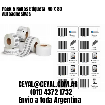 Pack 5 Rollos Etiqueta  40 x 80 Autoadhesivas