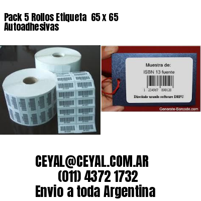 Pack 5 Rollos Etiqueta  65 x 65 Autoadhesivas