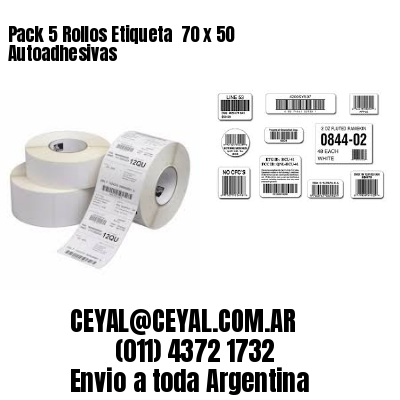 Pack 5 Rollos Etiqueta  70 x 50 Autoadhesivas