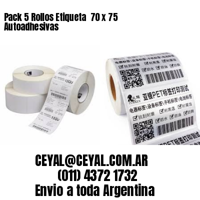 Pack 5 Rollos Etiqueta  70 x 75 Autoadhesivas