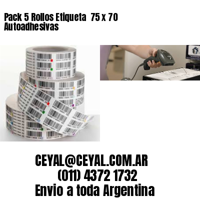 Pack 5 Rollos Etiqueta  75 x 70 Autoadhesivas