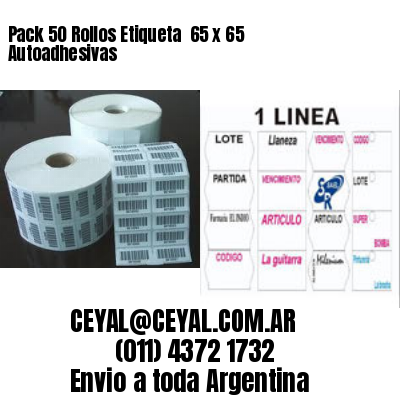 Pack 50 Rollos Etiqueta  65 x 65 Autoadhesivas