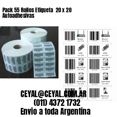Pack 55 Rollos Etiqueta  20 x 20 Autoadhesivas