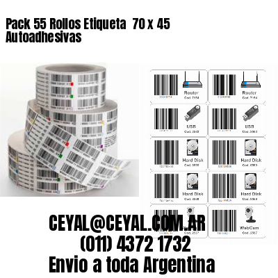 Pack 55 Rollos Etiqueta  70 x 45 Autoadhesivas
