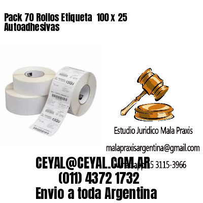 Pack 70 Rollos Etiqueta  100 x 25 Autoadhesivas