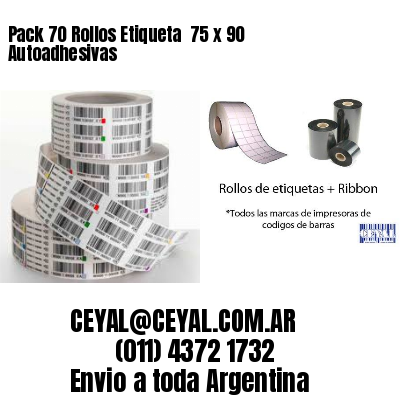 Pack 70 Rollos Etiqueta  75 x 90 Autoadhesivas