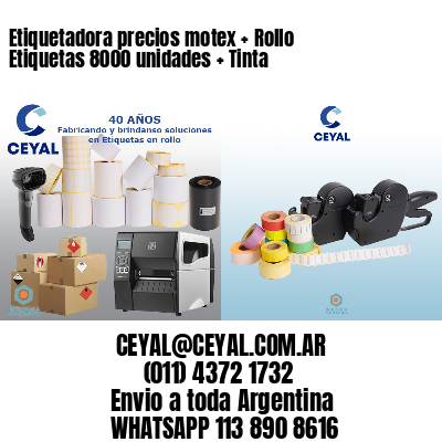 Etiquetadora precios motex + Rollo Etiquetas 8000 unidades + Tinta