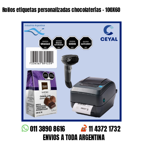 Rollos etiquetas personalizadas chocolaterías – 100X60