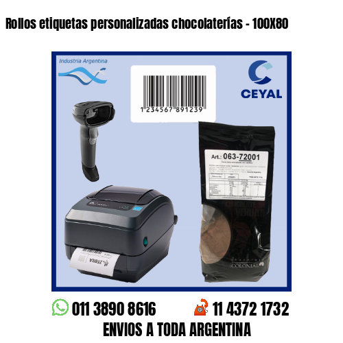 Rollos etiquetas personalizadas chocolaterías – 100X80