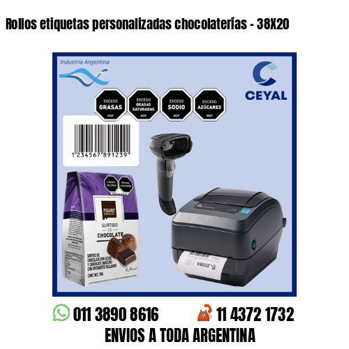 Rollos etiquetas personalizadas chocolaterías – 38X20