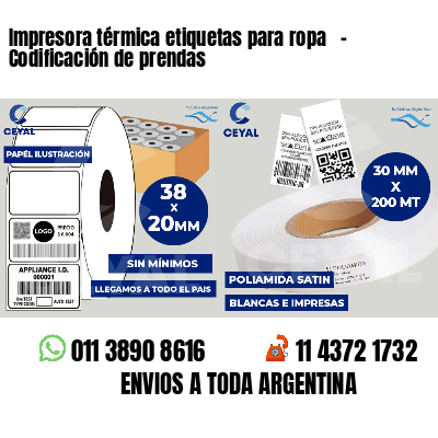 Impresora térmica etiquetas para ropa   - Codificación de prendas