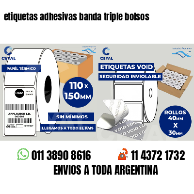 etiquetas adhesivas banda triple bolsos