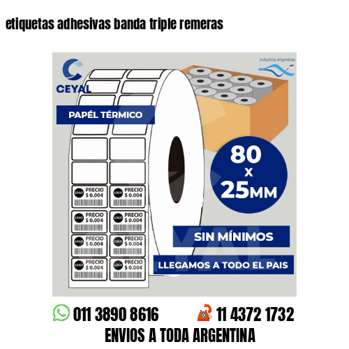 etiquetas adhesivas banda triple remeras