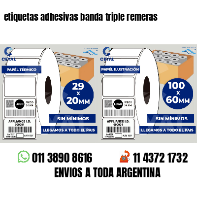 etiquetas adhesivas banda triple remeras