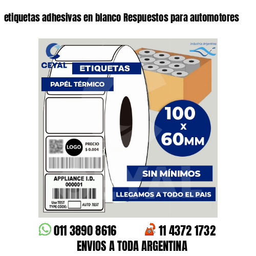 etiquetas adhesivas en blanco Respuestos para automotores