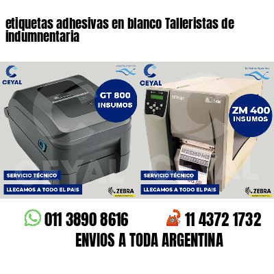 etiquetas adhesivas en blanco Talleristas de indumnentaria