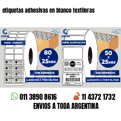 etiquetas adhesivas en blanco textileras