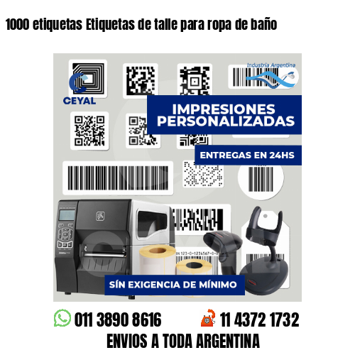 1000 etiquetas Etiquetas de talle para ropa de baño