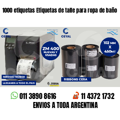1000 etiquetas Etiquetas de talle para ropa de baño