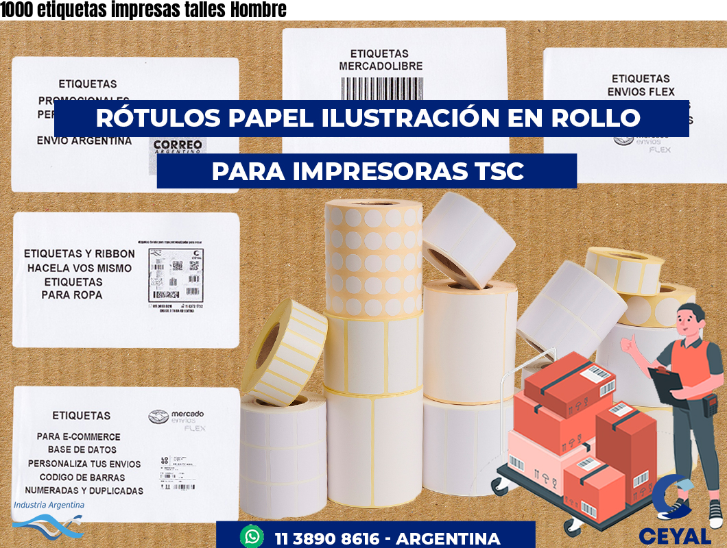 1000 etiquetas impresas talles Hombre