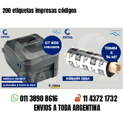 200 etiquetas impresas códigos