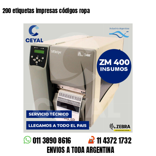 200 etiquetas impresas códigos ropa