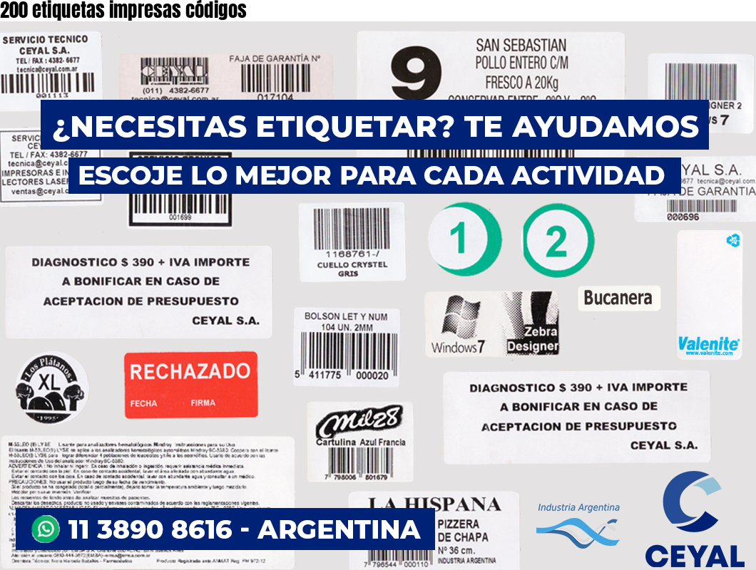 200 etiquetas impresas códigos