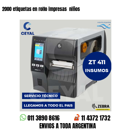 2000 etiquetas en rollo impresas  niños