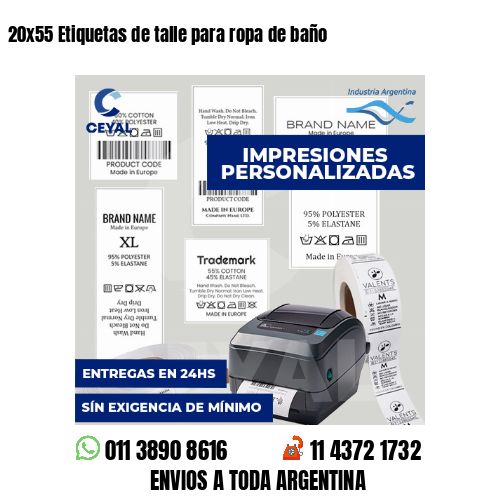 20x55 Etiquetas de talle para ropa de baño