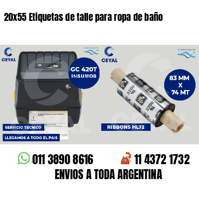 20x55 Etiquetas de talle para ropa de baño