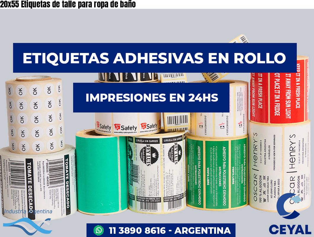 20×55 Etiquetas de talle para ropa de baño