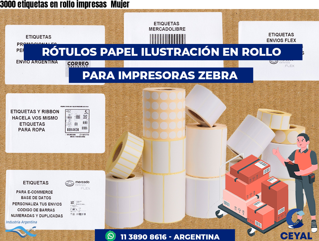 3000 etiquetas en rollo impresas  Mujer