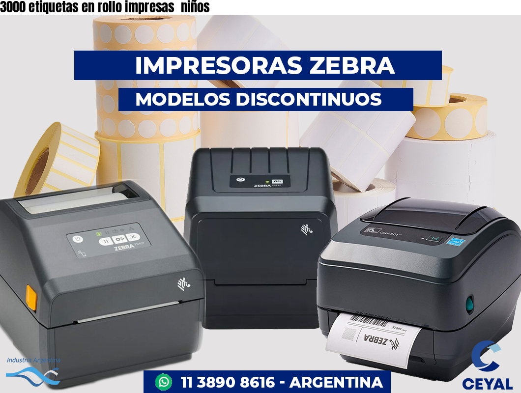 3000 etiquetas en rollo impresas niños
