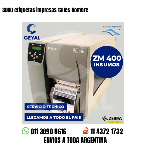 3000 etiquetas impresas talles Hombre