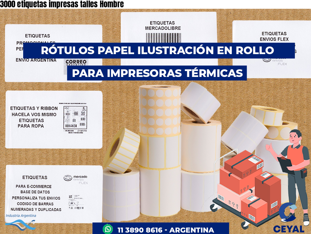 3000 etiquetas impresas talles Hombre