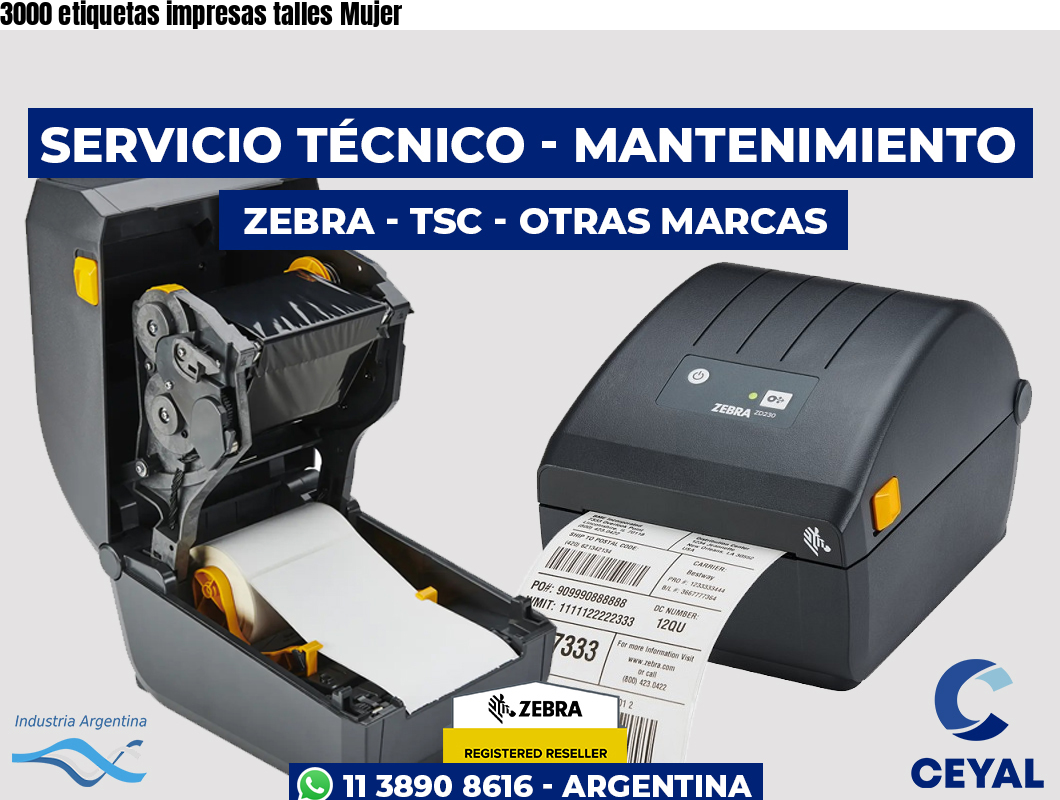 3000 etiquetas impresas talles Mujer