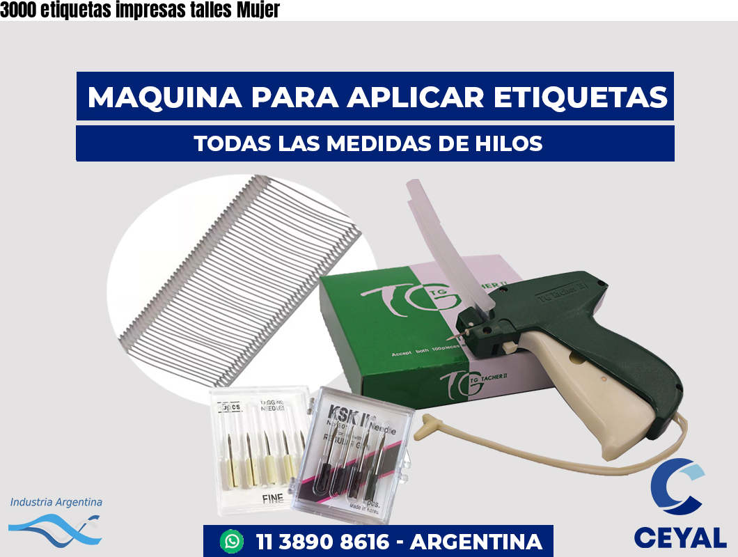 3000 etiquetas impresas talles Mujer