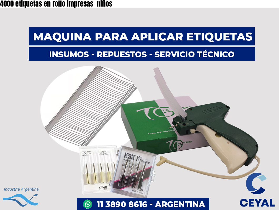 4000 etiquetas en rollo impresas  niños
