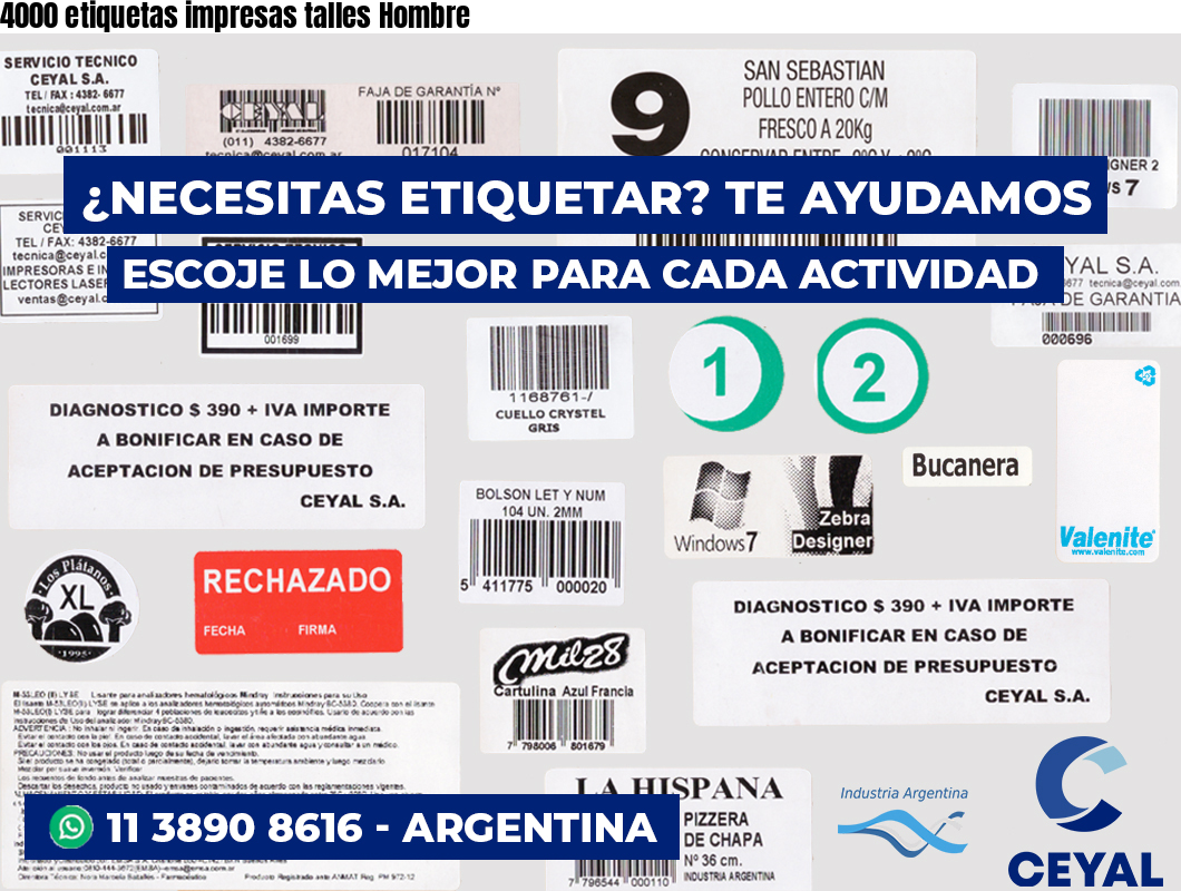 4000 etiquetas impresas talles Hombre