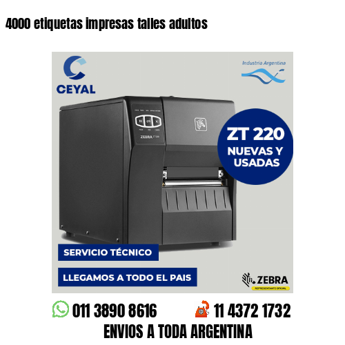 4000 etiquetas impresas talles adultos