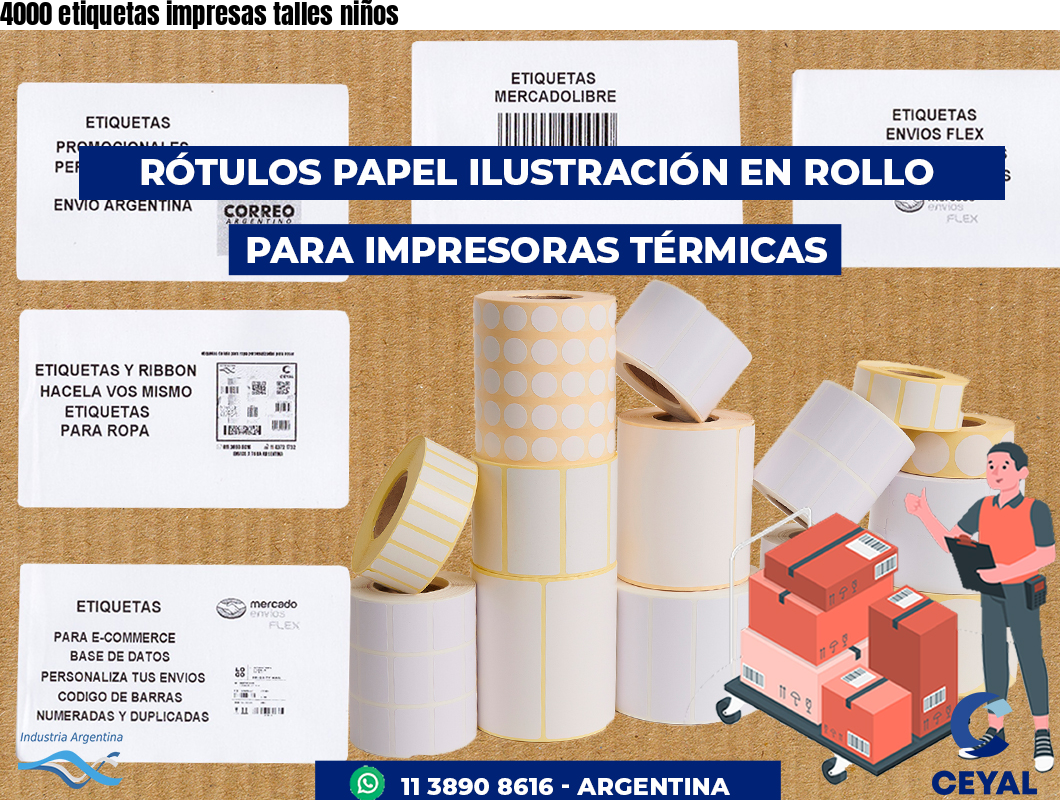 4000 etiquetas impresas talles niños